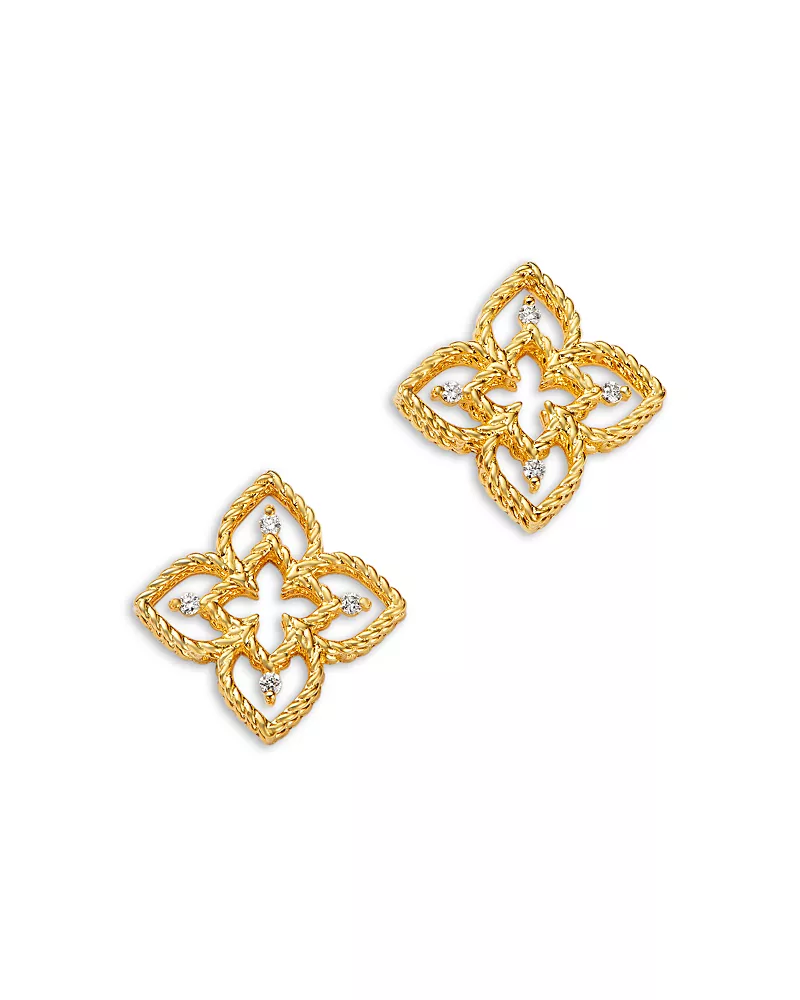 Roberto Coin 18K Yellow Gold Venetian Princess Diamond Outline Stud Earrings, 0.05 tcw