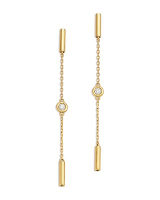 18K Yellow Gold Diamonds by the Inch Diamond Bezel & Polished Bar Linear Drop Earrings, 0.22 tcw