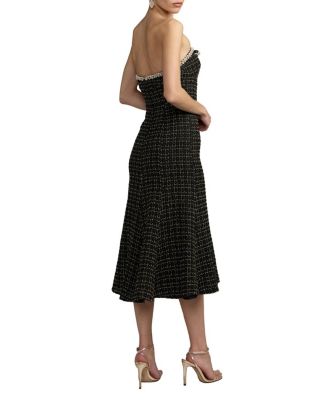 Boucle Strapless A-Line Midi Dress with Bow Detail