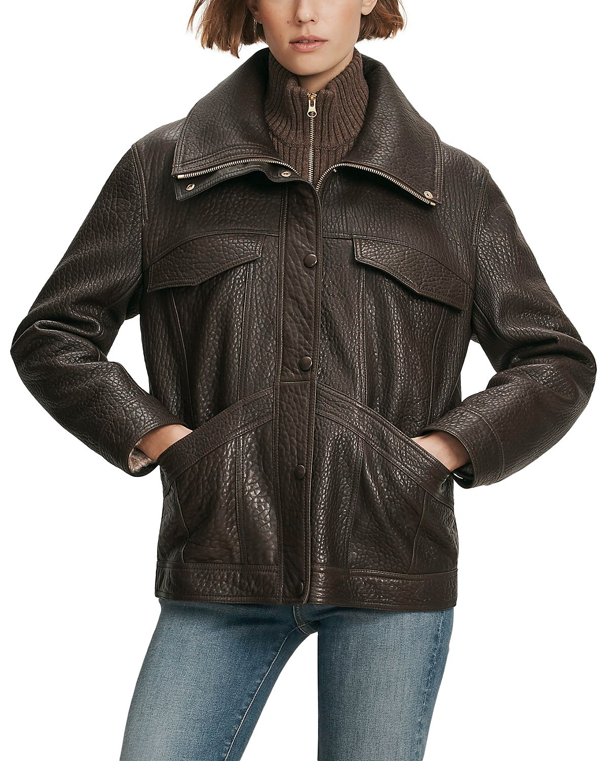 Veronica Beard Silversmith Leather Dickey Jacket