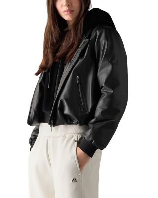 Cardin Hooded Leather Bomber Jacket