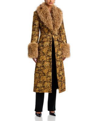 Ivella Faux Fur Trim Jacquard Coat