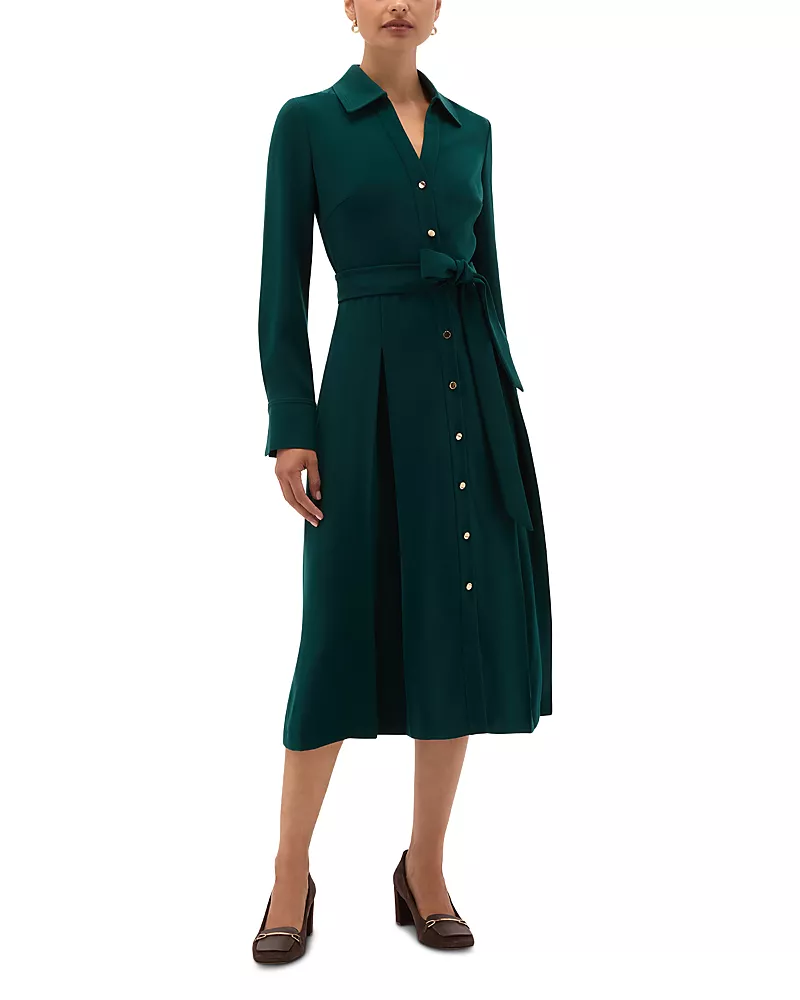Hobbs London Petite Mylie Pleated Button Front Dress