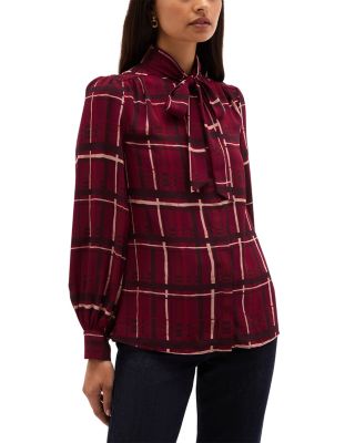 Aisha Plaid Tie Neck Blouse