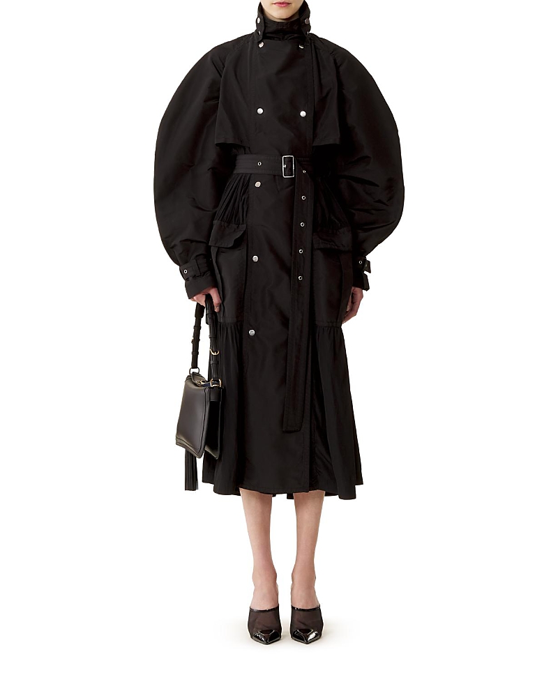 Lanvin Bi-Material Trench Coat In Silk Faille And Charmeuse Fabric