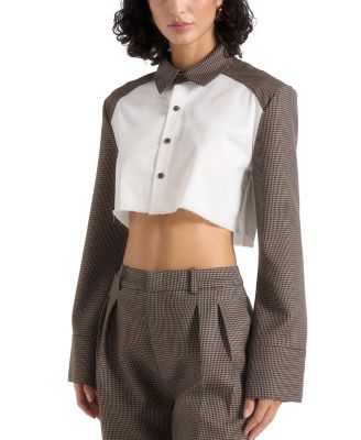 BernaDette Houndstooth Contrast Cropped Shirt