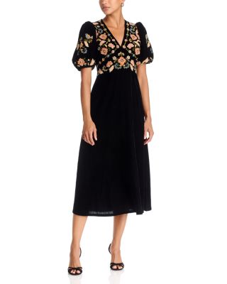 Alessandra Embroidered Bodice Midi Dress