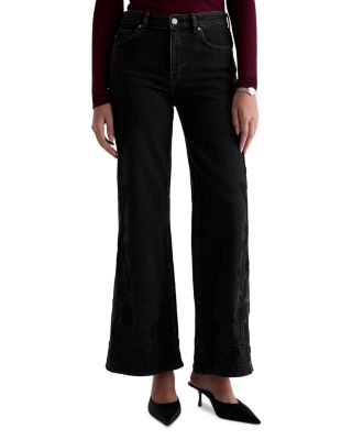 Saige Embroidered High Rise Wide Leg Jeans in Bebop