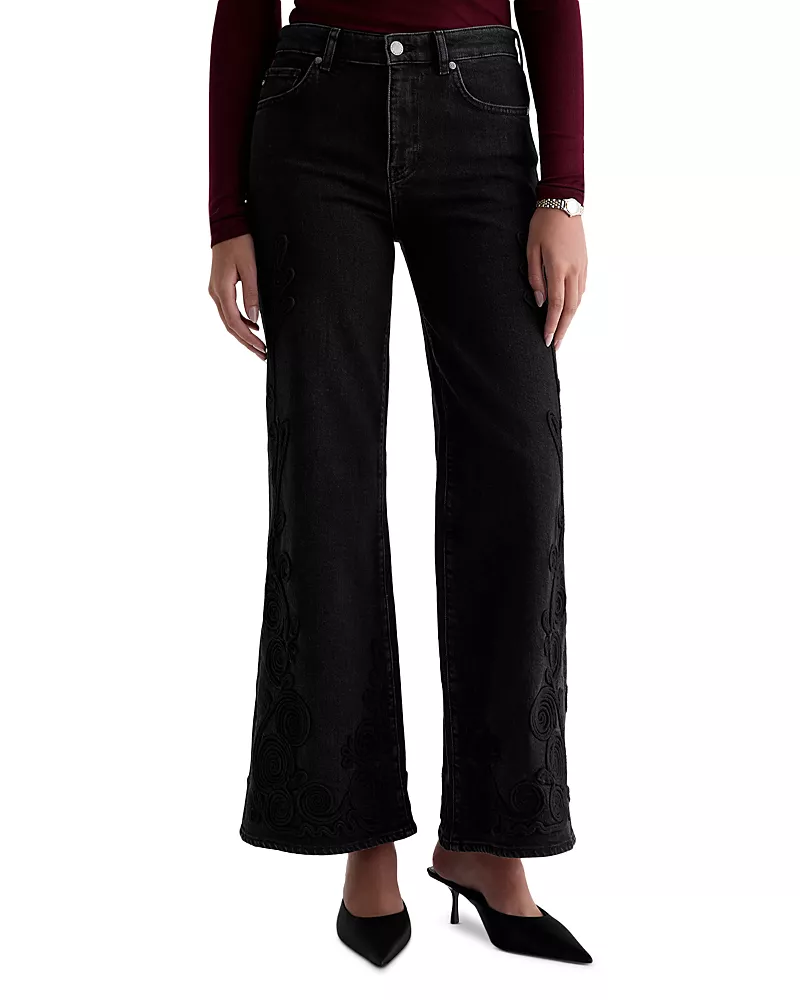 Ag Saige Embroidered High Rise Wide Leg Jeans in Bebop