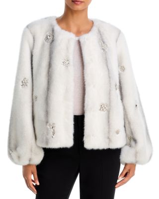 Benson Crystal Brooch Faux Fur Coat - Exclusive
