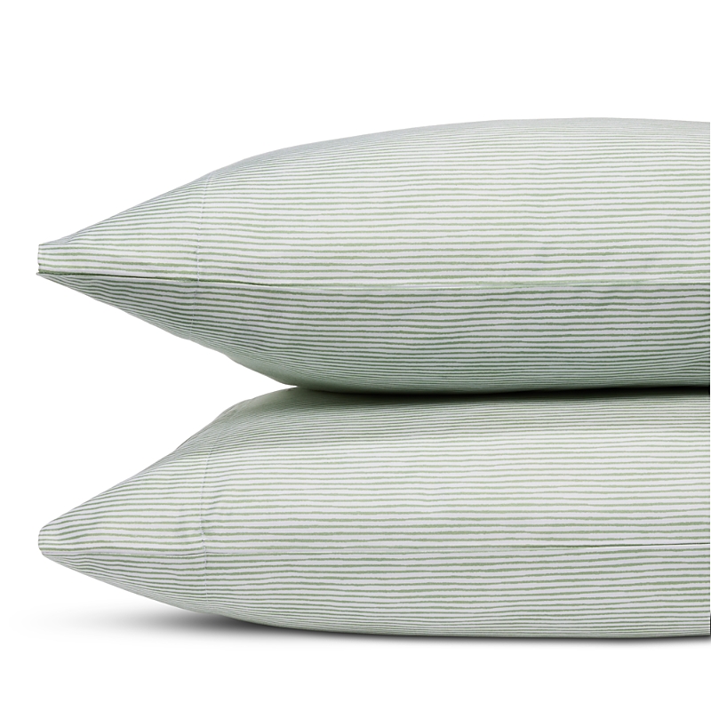 Sky Sketched Stripe 500 Thread Count Pillowcase Set, Standard In Green