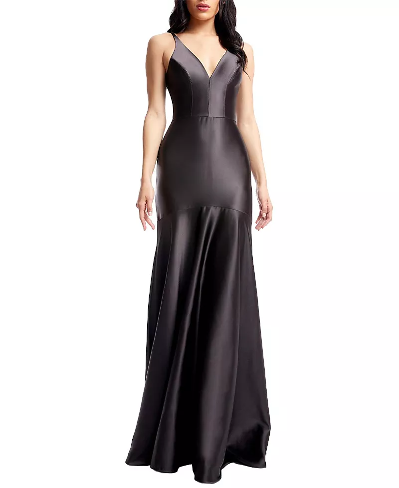 Dress the Population Shirley V-Neck Spaghetti Strap Satin Mermaid Gown