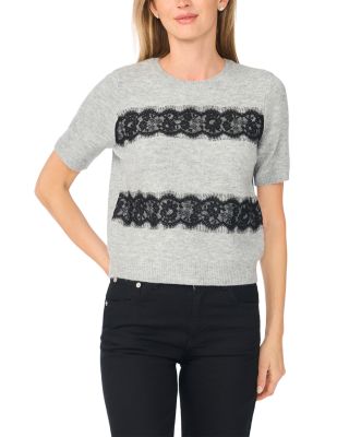 Lace Panel Short Sleeve Sweater