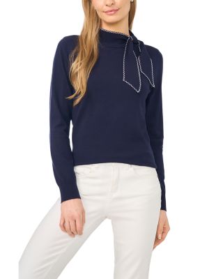Embroidered Tie Neck Sweater
