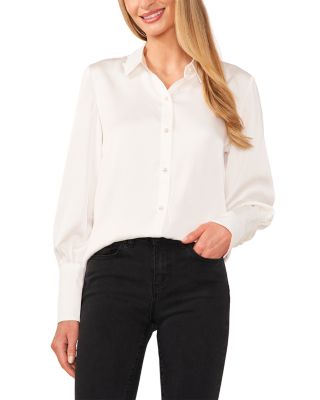 Satin Faux Pearl Button Blouse