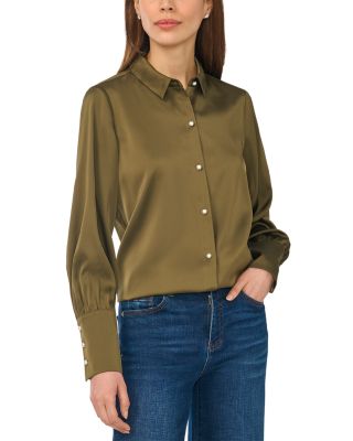Satin Faux Pearl Button Blouse