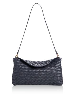 Lid Top Woven Leather Clutch