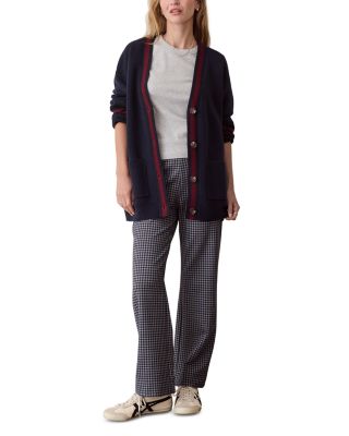 Maggie Varsity Cotton Blend V Neck Cardigan Sweater