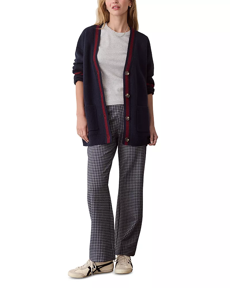 Marine Layer Maggie Varsity Cotton Blend V Neck Cardigan Sweater