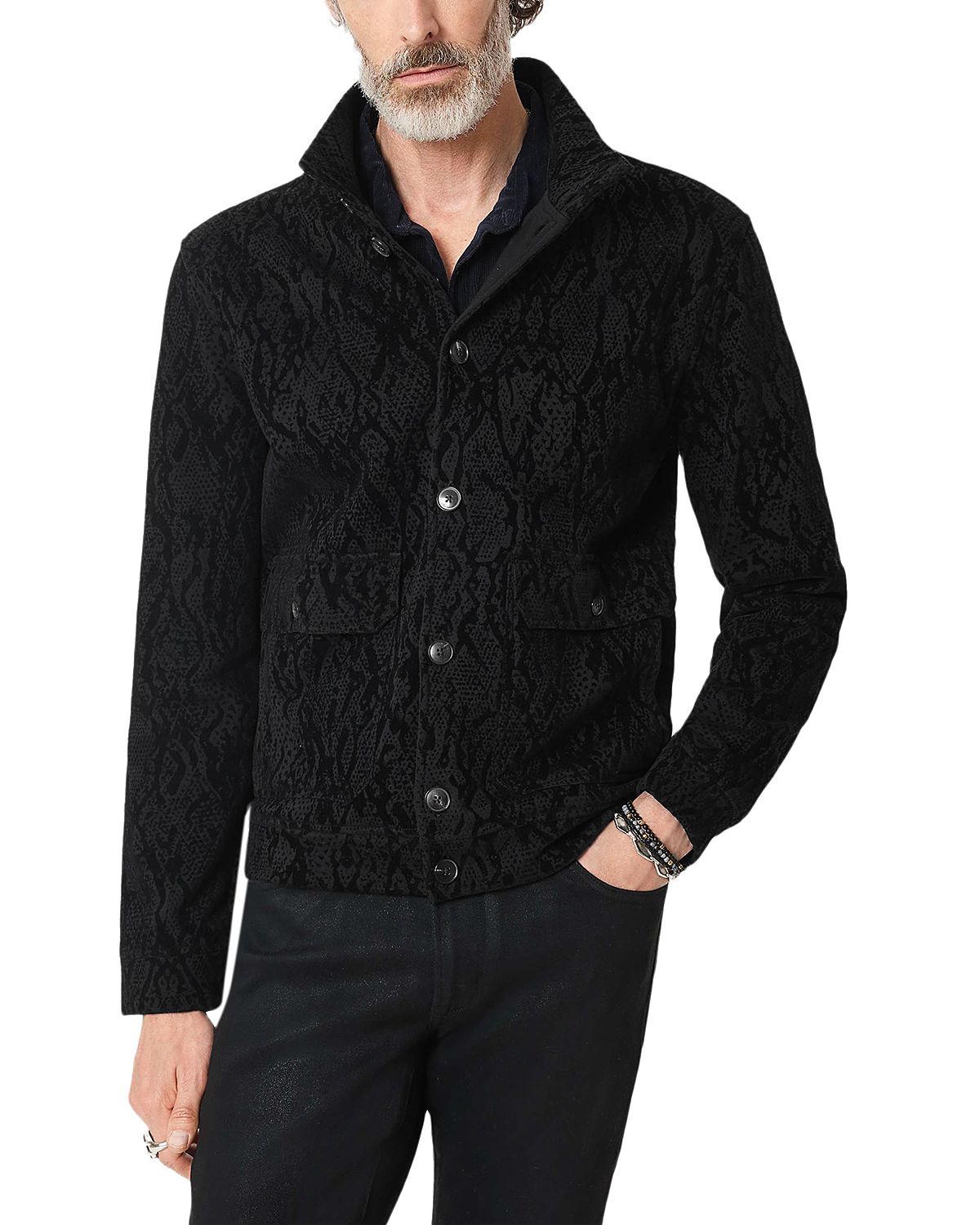 John Varvatos Montecarlo Cotton Stand Collar Patterned Jacket