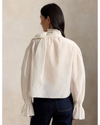Tie Bow Cotton & Silk Organdy Shirt