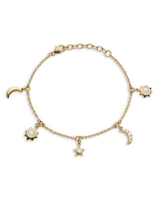 18K Yellow Gold Diamond & Moonstone Sun, Moon & Stars Dangling Bracelet