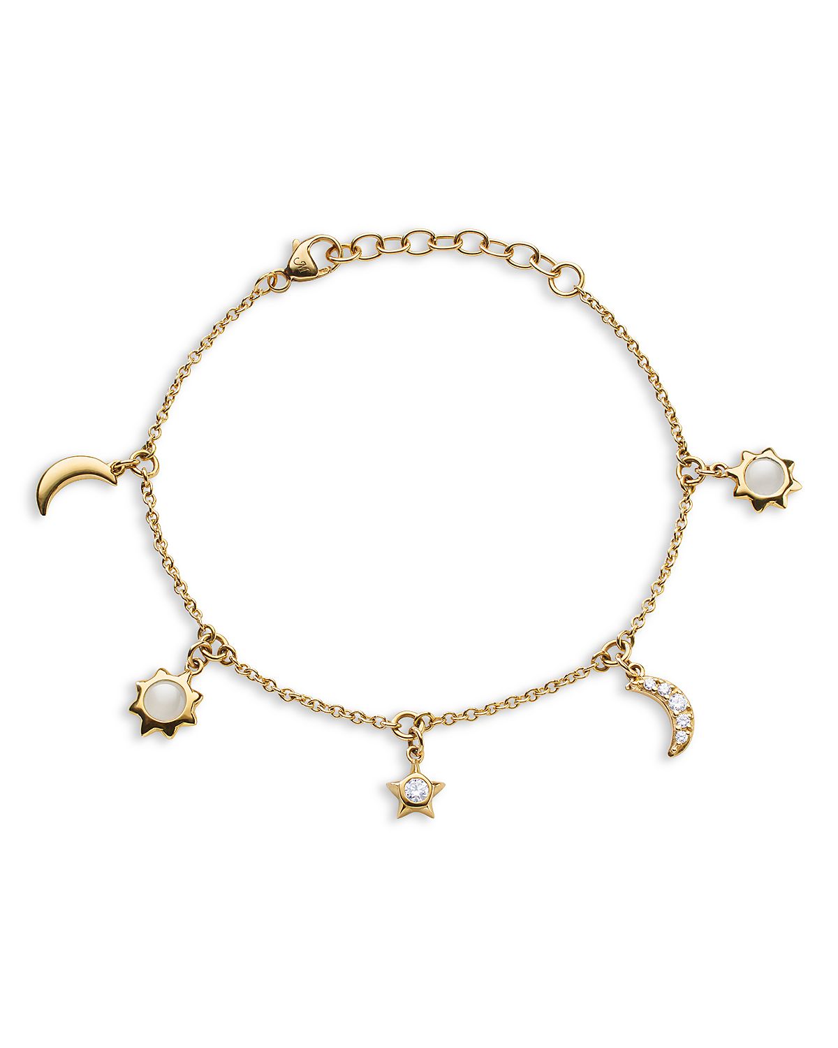 Monica Rich Kosann 18K Yellow Gold Diamond & Moonstone Sun, Moon & Stars Dangling Bracelet