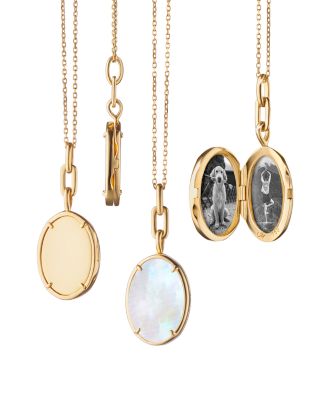 18K Yellow Gold Slim Lockets Mother of Pearl Oval Pendant Necklace, 16-17"