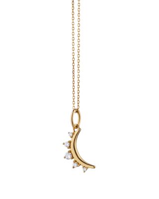 18K Yellow Gold Diamond Petite Moon Necklace, 16"
