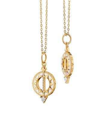 18K Yellow Gold Diamond Mini Sundial Pendant Necklace, 16"