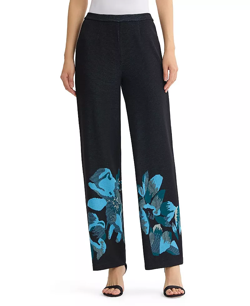 Ming Wang Petite Floral Jacquard Soft Knit Pant