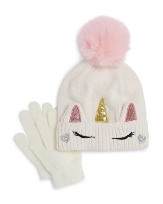 Girls' Unicorn Chenille Knit Cuff Hat & Magic Gloves Set - Little Kid, Big Kid