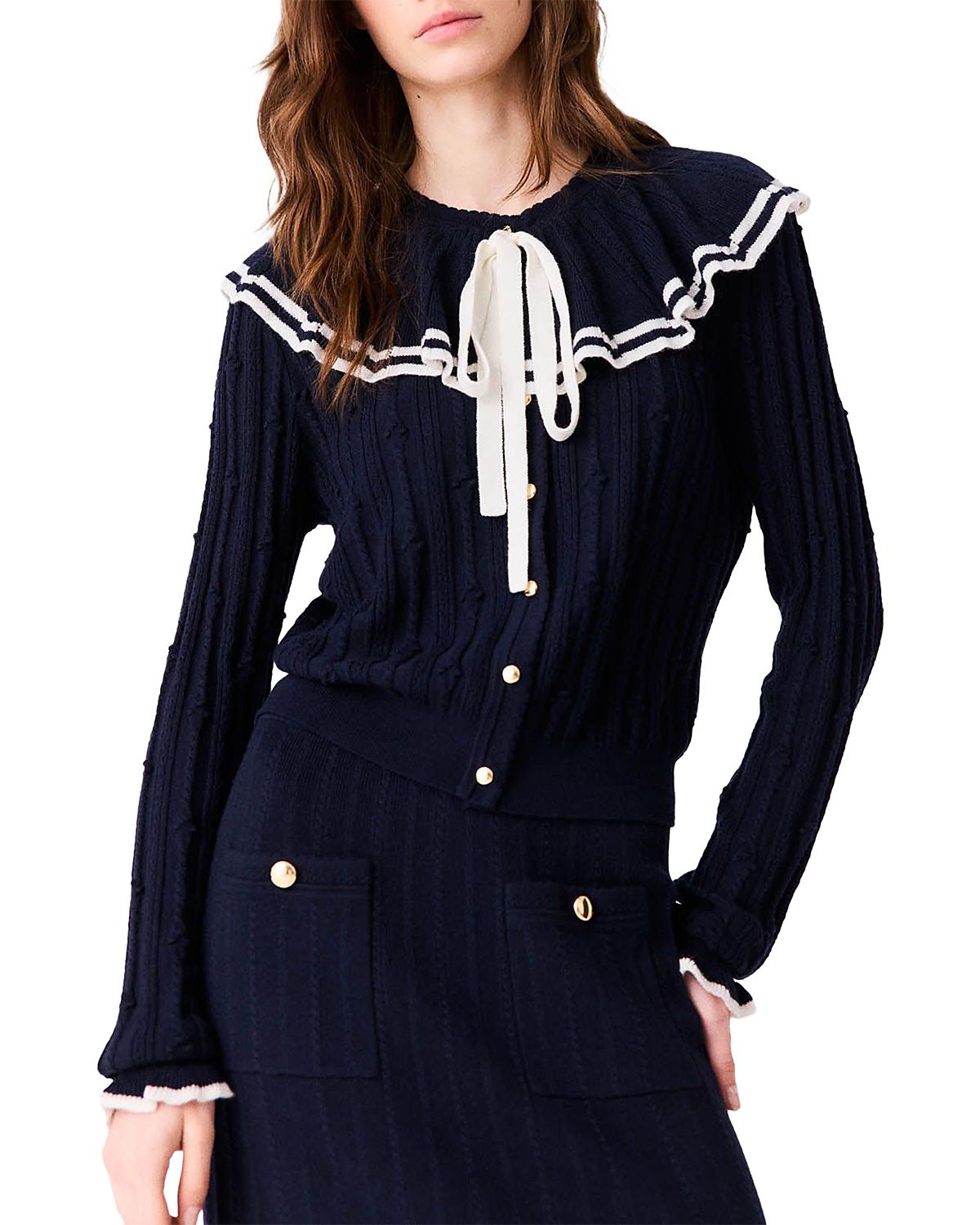 Maje Lanitier Tie Neck Button Front Top