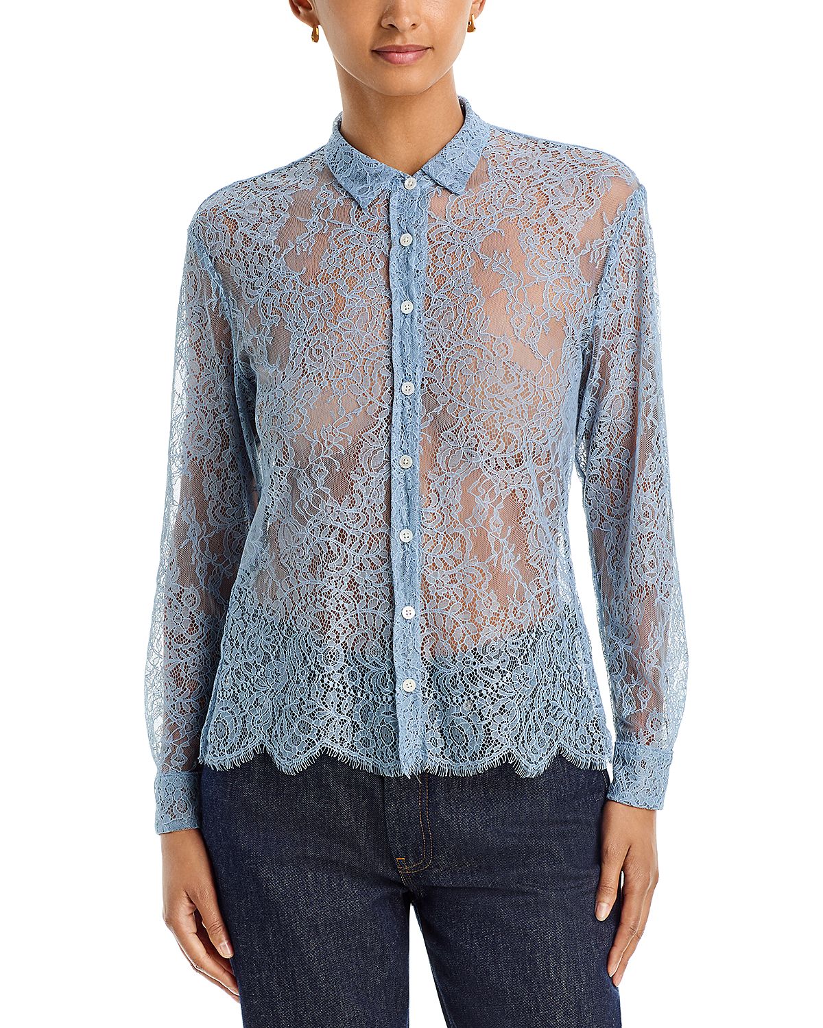 Cissa Cotton Lace Button Front Shirt