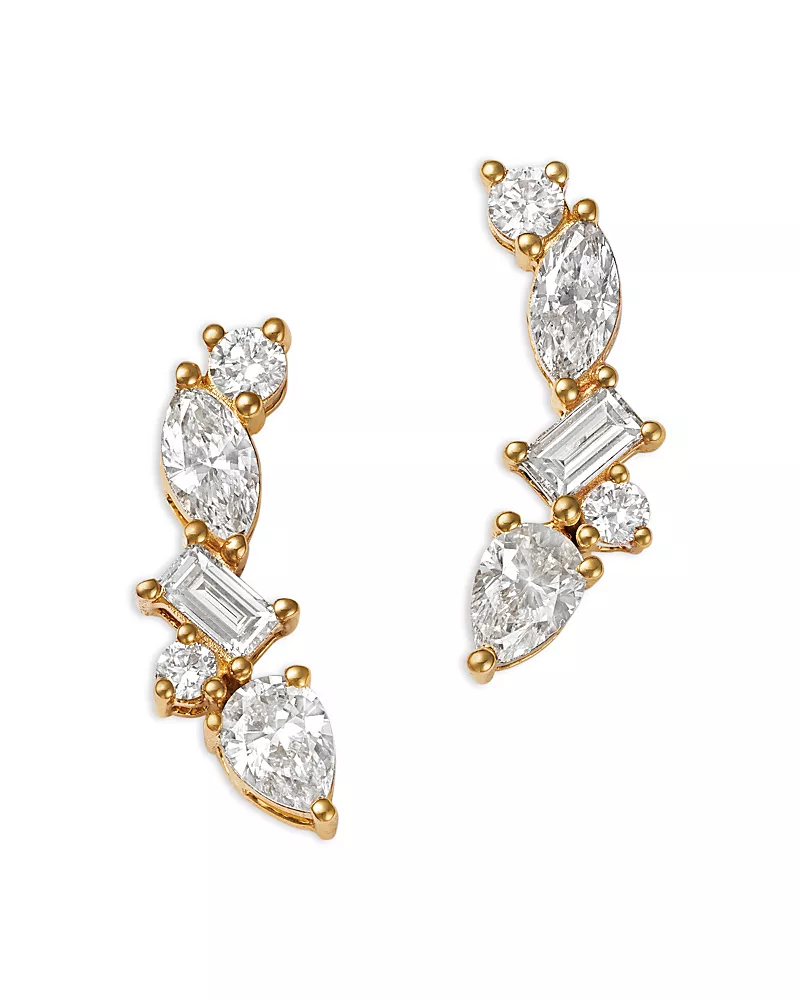 Bloomingdale's Fine Collection Luxe Collection Certified Lab Grown Diamond Mixed Cut Ear Climber Earrings in 14K Yellow Gold, 1.0 tcw