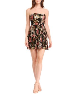  Libby Strapless Floral Print Tiered Ruffle Mini Dress