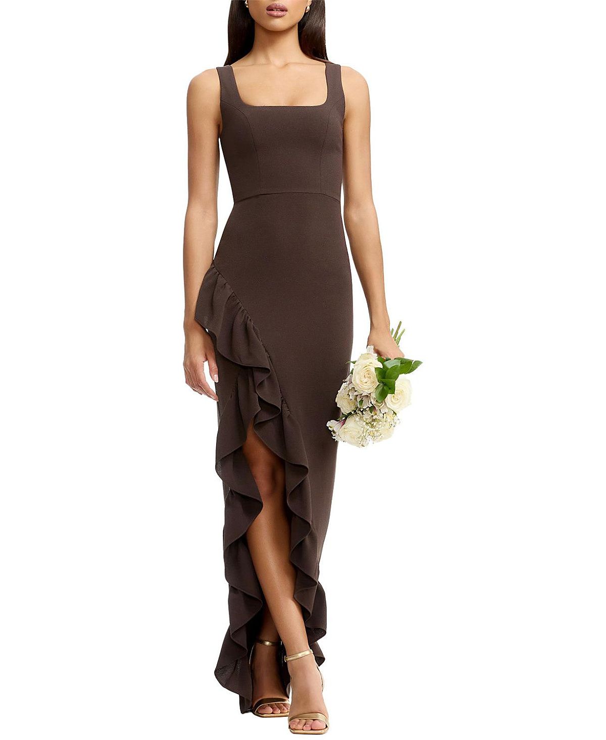 Dress the Population Charlene Square Neck Cascade Ruffle Gown
