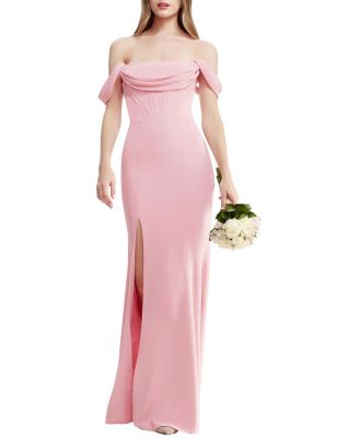  Melania Off-the-Shoulder Draped Bustier Gown