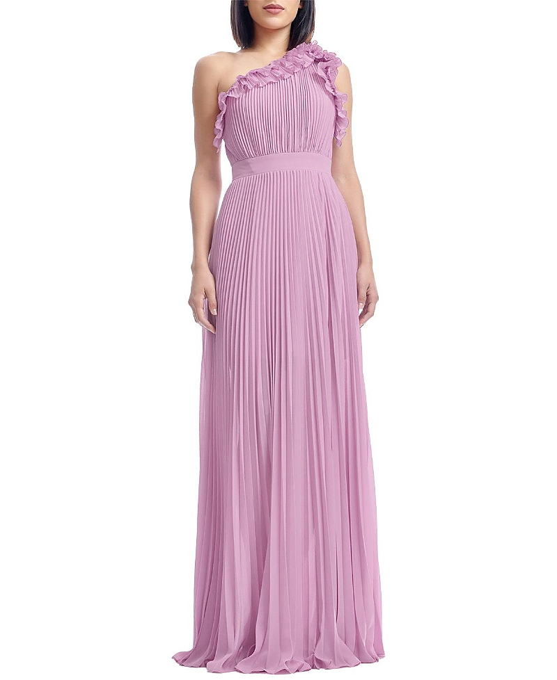 Dress The Population Vida One Shoulder Pleated Ruffle Gown