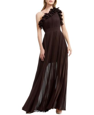  Vida One Shoulder Pleated Ruffle Gown
