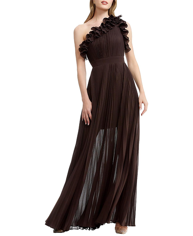 Dress The Population Vida One Shoulder Pleated Ruffle Gown