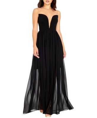Eleanor Illusion Neck Plunge Bustier Chiffon Gown - thumbnail 2