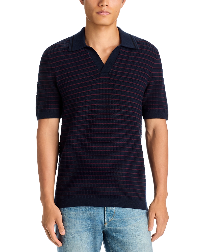 Rag & Bone Aaron Stripe Cotton Blend Johnny Collar Polo Shirt