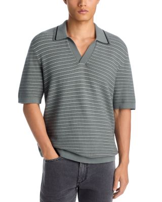 Aaron Stripe Cotton Blend Johnny Collar Polo Shirt