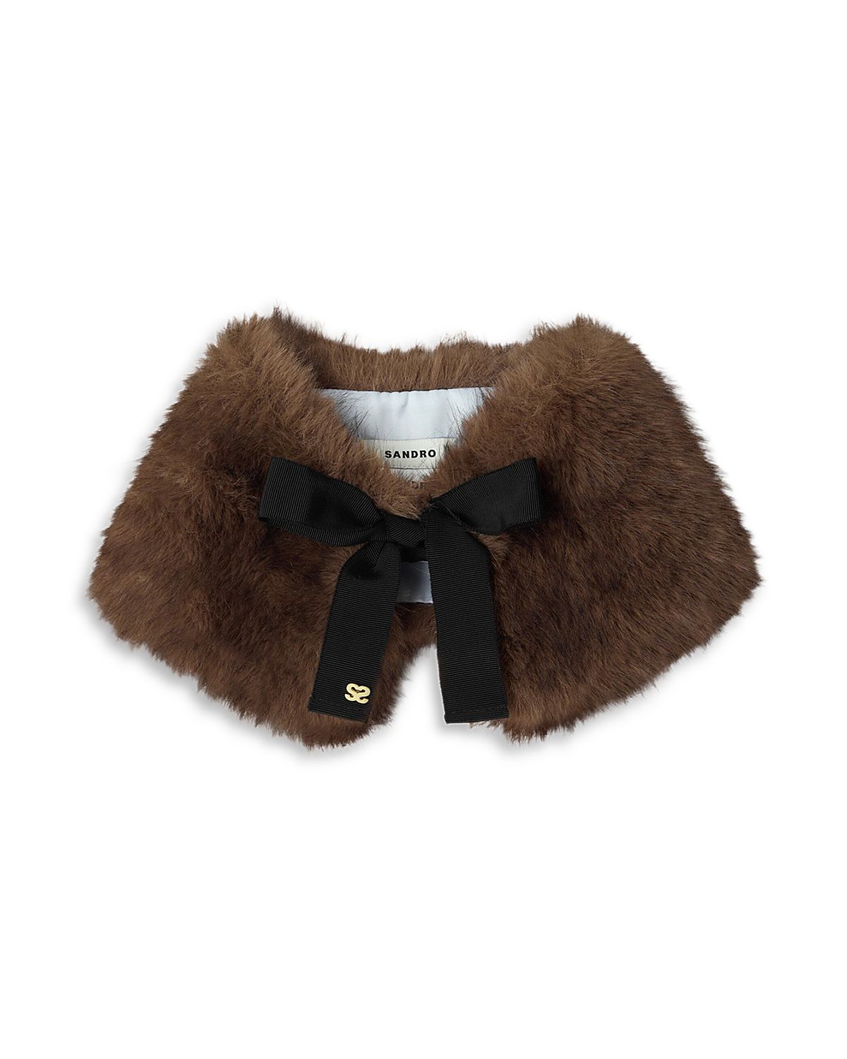 Sandro Ribbon Tie Faux Fur Collar