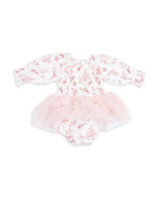 Girls' Ballet Toile Long Sleeved Smocked Bubble Bodysuit with Tutu - Baby