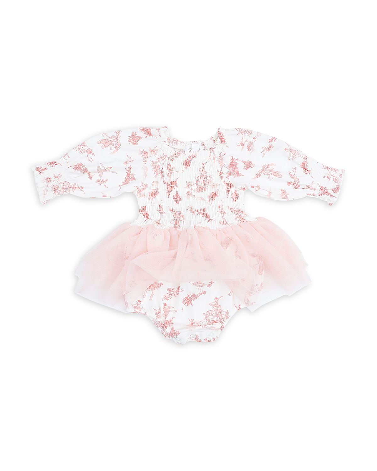 Angel Dear Girls' Ballet Toile Long Sleeved Smocked Bubble Bodysuit with Tutu - Baby