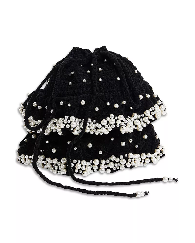 Sandro Beaded Velvet Bucket Bag
