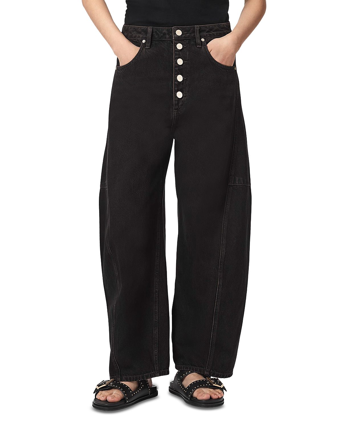 Allsaints Carter Button Fly Mid Rise Barrel Jeans