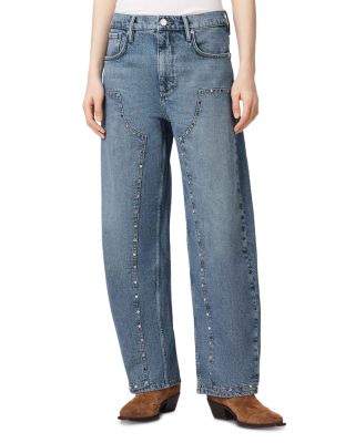 Sadie High Rise Studded Ankle Barrel Jeans in Light Indigo